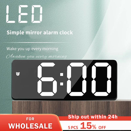 LED Mirror Table Clock Digital Alarm