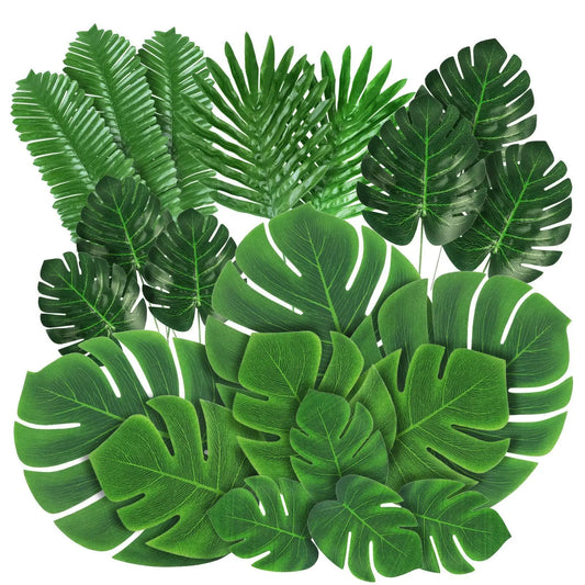 21Pcs Tropical Palm Leaves Summer Monstera Artificial Silk Turtle Leaves