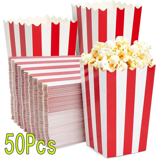 10Pcs Popcorn Boxes Red White Striped Popcorn Bags